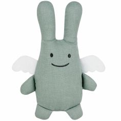 Peluche en coton bio ange lapin vert d'eau + pochette en coton (20 cm) - Trousselier