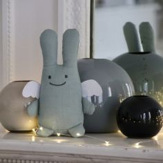 Peluche en coton bio ange lapin vert d'eau + pochette en coton (20 cm)