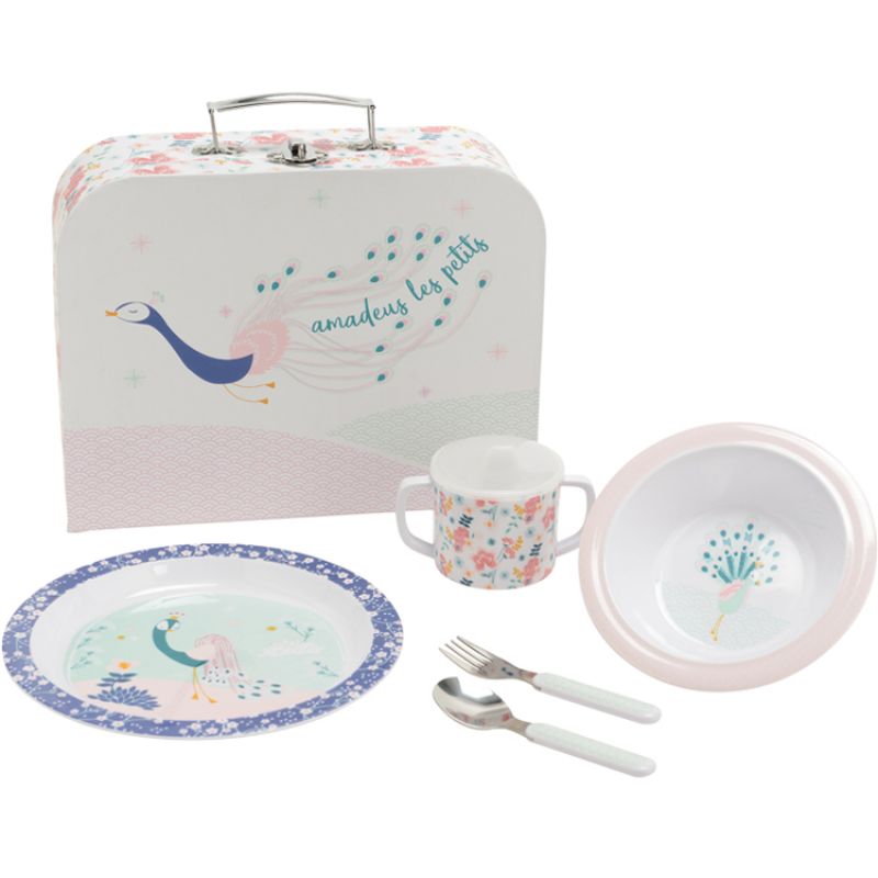 Coffret valisette repas Jade le paon (5 pièces) Amadeus Les Petits