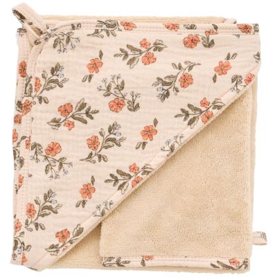 Cape de bain bambou et gant fleurs et beige BB & Co