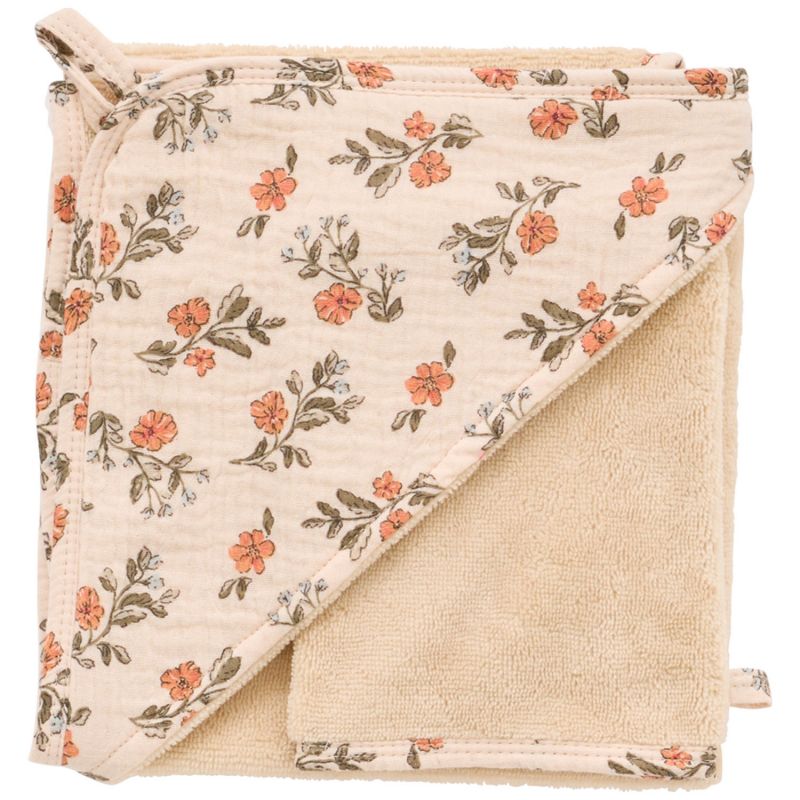 Cape de bain bambou et gant fleurs et beige BB & Co Produit 1