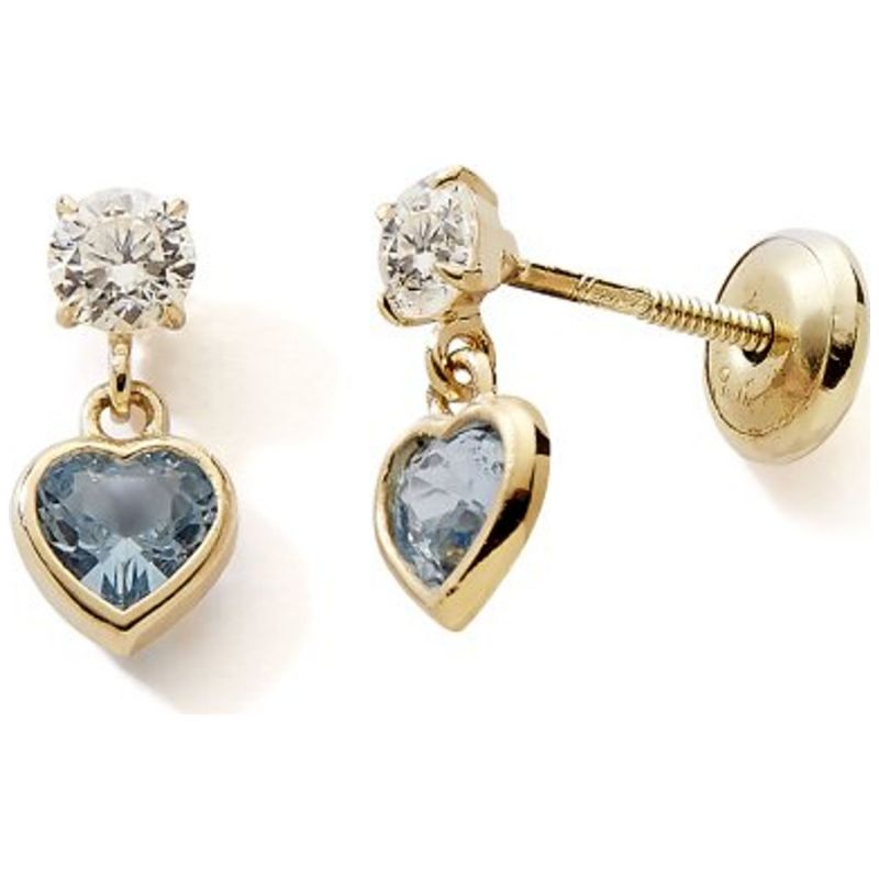 Boucles d'oreilles à vis Oxyde Blanc-Cœur Bleu (or jaune 375°) Baby bijoux Produit 1