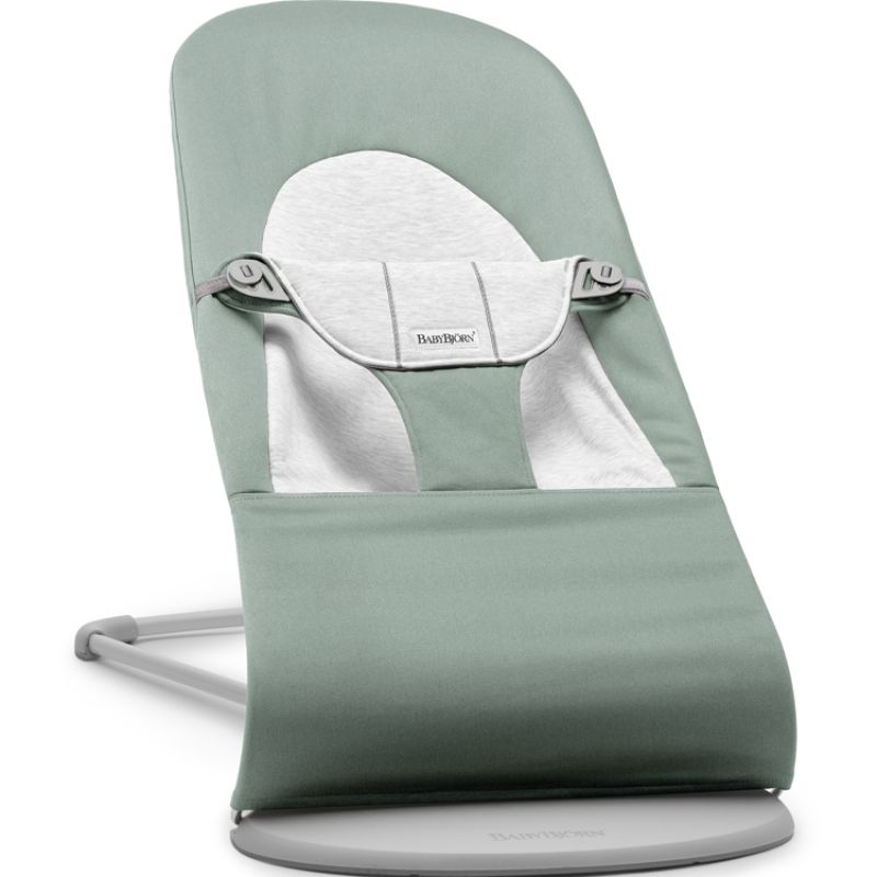 Transat Balance Soft cadre gris clair en coton-jersey gris et vert BabyBjörn