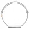 Bracelet cordon Plaque et perle gris (or blanc 750°) - Claverin