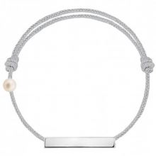 Bracelet cordon Plaque et perle gris (or blanc 750°)  par Claverin