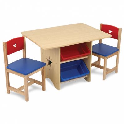 Ensemble table avec 4 bacs de rangement et 2 chaises bleu et rouge  par KidKraft