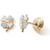 Boucles d'oreilles à vis Trèfle Bleu-Blanc (or jaune 375°) Baby bijoux Produit 1
