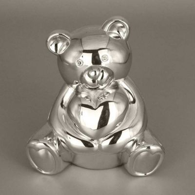 Tirelire ourson personnalisable (métal argenté)