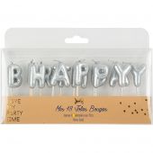 Lot de 13 bougies Happy Birthday argent