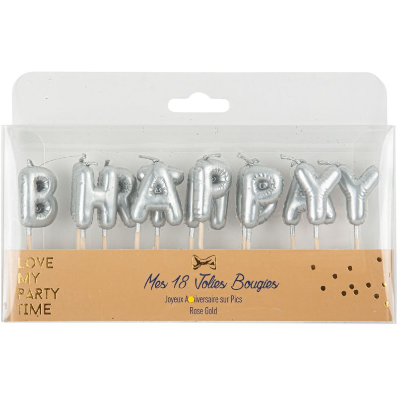 Lot de 13 bougies Happy Birthday argent Arty Fêtes Factory Produit 1 grande taille