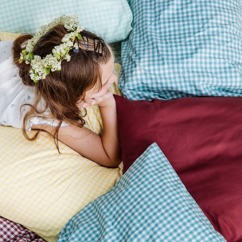 Taie d'oreiller percale de coton Vichy Tournesol (40 x 60 cm) Kadolis Ambiance 3