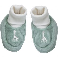 Chaussons en velours olive Sophie la girafe (0-1 mois) - Trois Kilos Sept