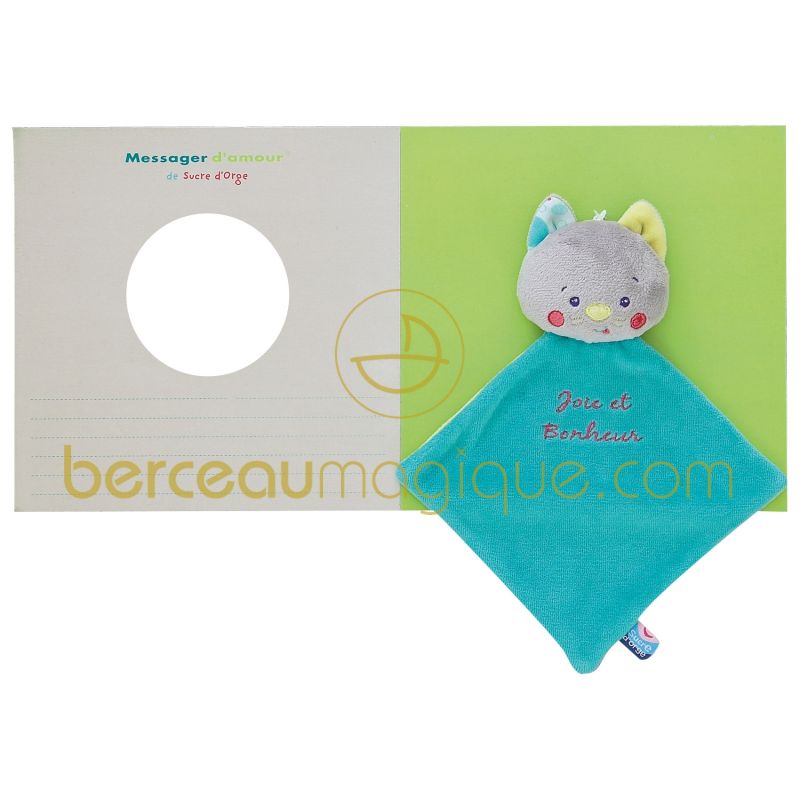 Doudou plat chat avec carte Basiques Sucre d'orge