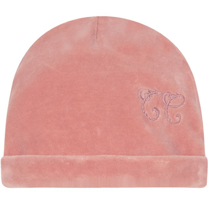 Bonnet de naissance en velours pêche Toile de Jouy Tartine et Chocolat