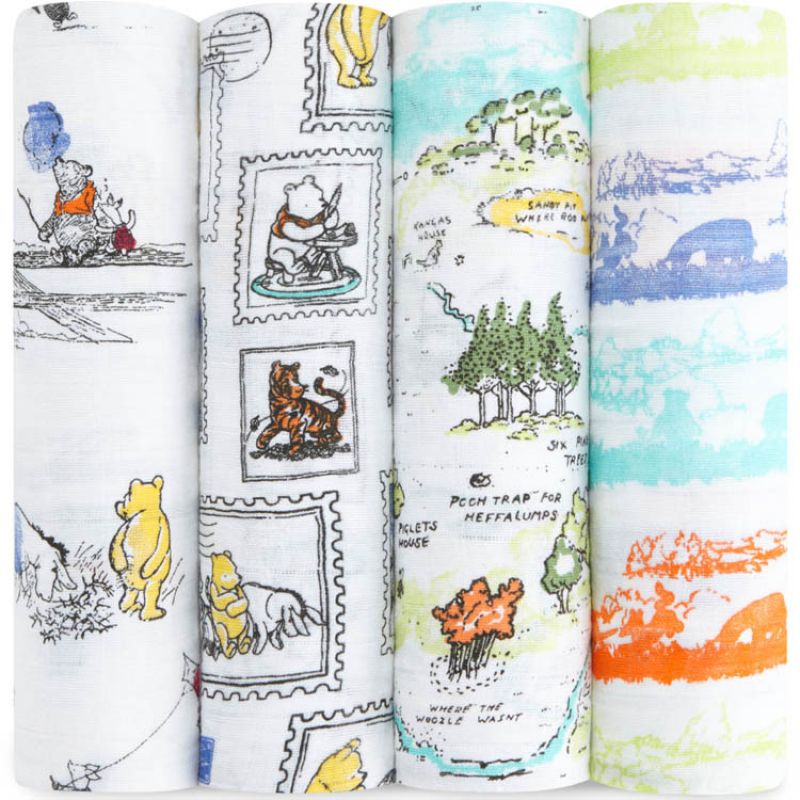 Lot de 4 maxi langes classiques Winnie The Pooh (120 x 120 cm) aden + anais