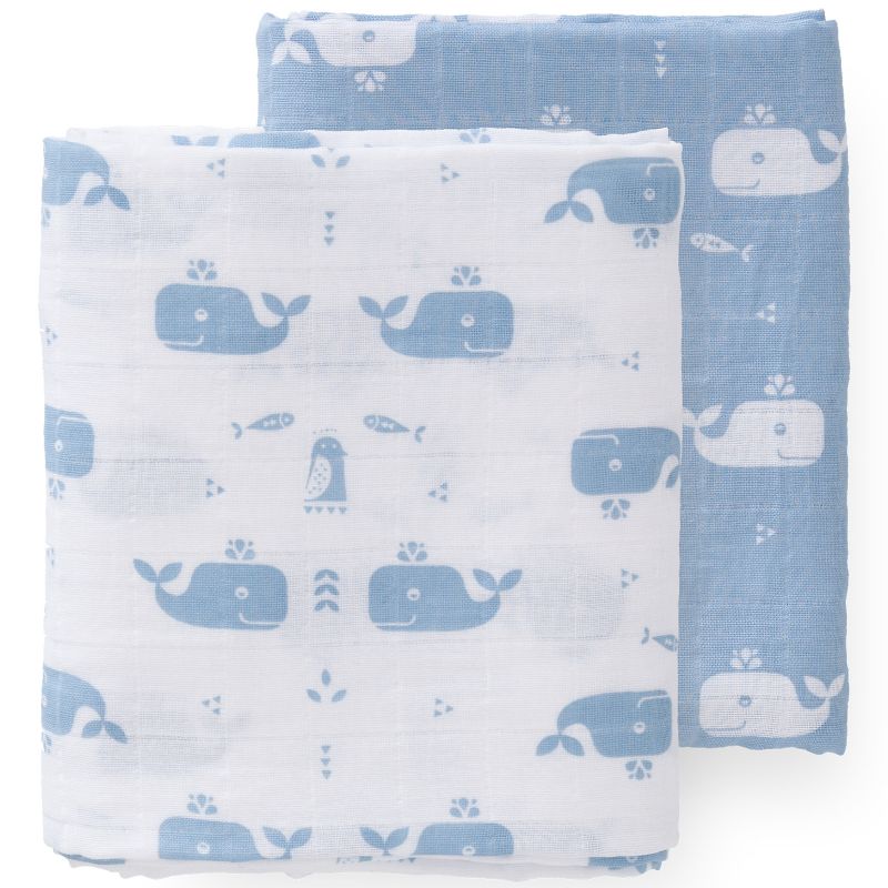 Lot de 2 maxi langes Baleine bleu (120 x 120 cm) Fresk