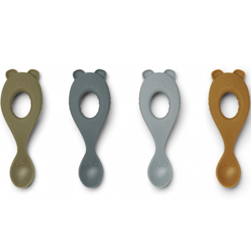 Lot de 4 cuillères en silicone ours Liva Blue multi mix Liewood