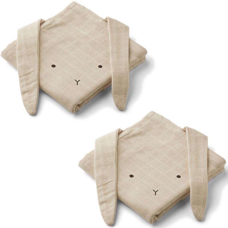 Lot de 2 langes en coton bio Hannah Rabbit sandy (70 x 70 cm) Liewood