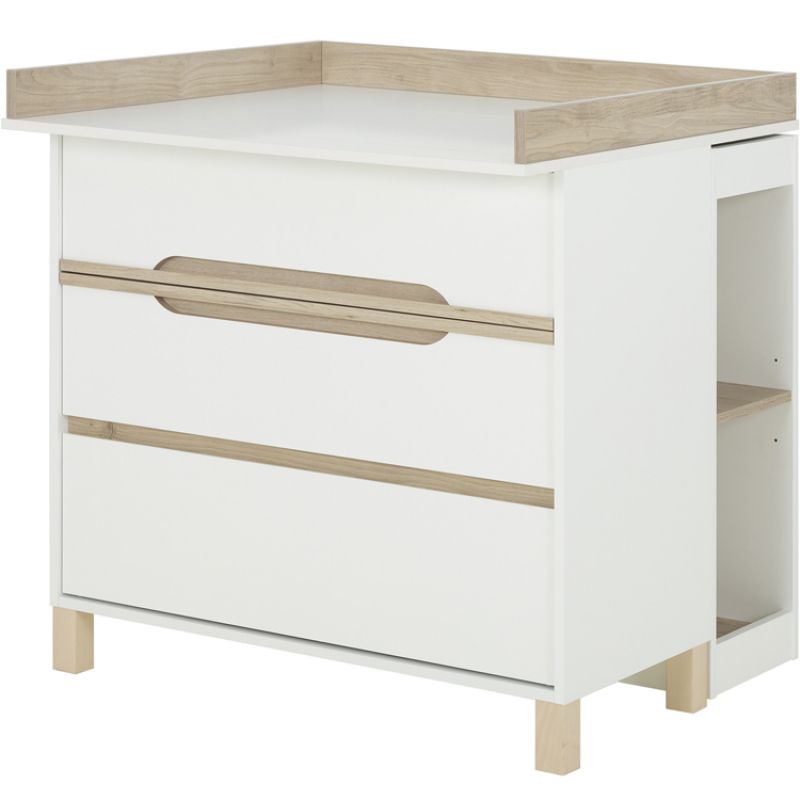 Commode à langer 3 tiroirs et petite bibliothèque mobile blanc Céleste Galipette