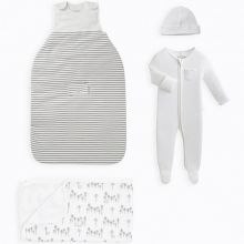 Coffret de naissance sommeil en coton bio et bambou Grey stripe (0-3 mois)  par MORI