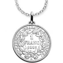 Collier chaîne 80 cm médaille 1 franc 1887 30 mm recto verso (argent 925°)  par Monnaie de Paris