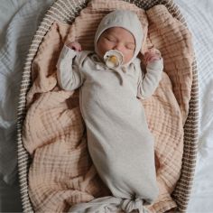 Bonnet de naissance à nouer Beige