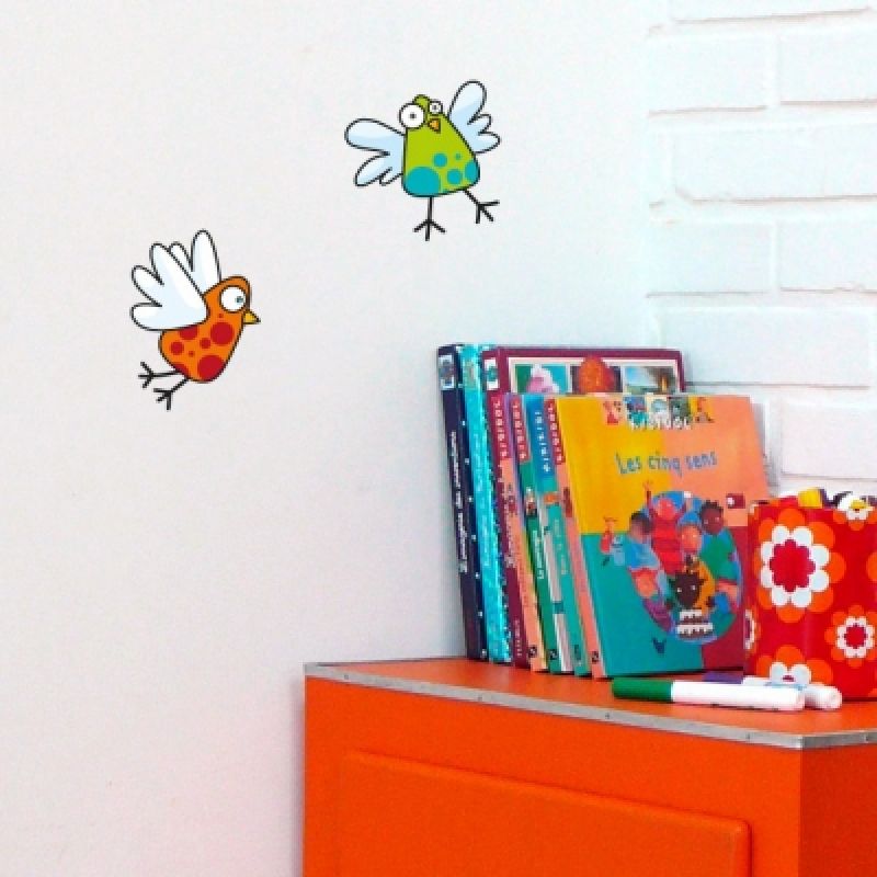 Stickers 2 oiseaux orange et vert Série-Golo