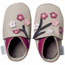 Chaussons bébé cuir Soft soles fleurs taupe (3-9 mois)  par Bobux