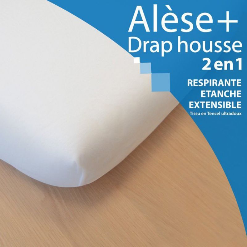 Alèse drap housse 2 en 1 blanc (40 x 80 cm) Kadolis