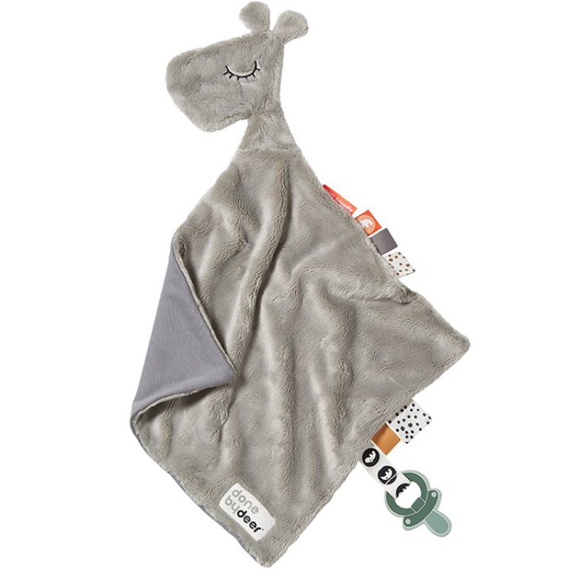 Doudou plat attache sucette Raffi la girafe gris (30 cm) Done by Deer