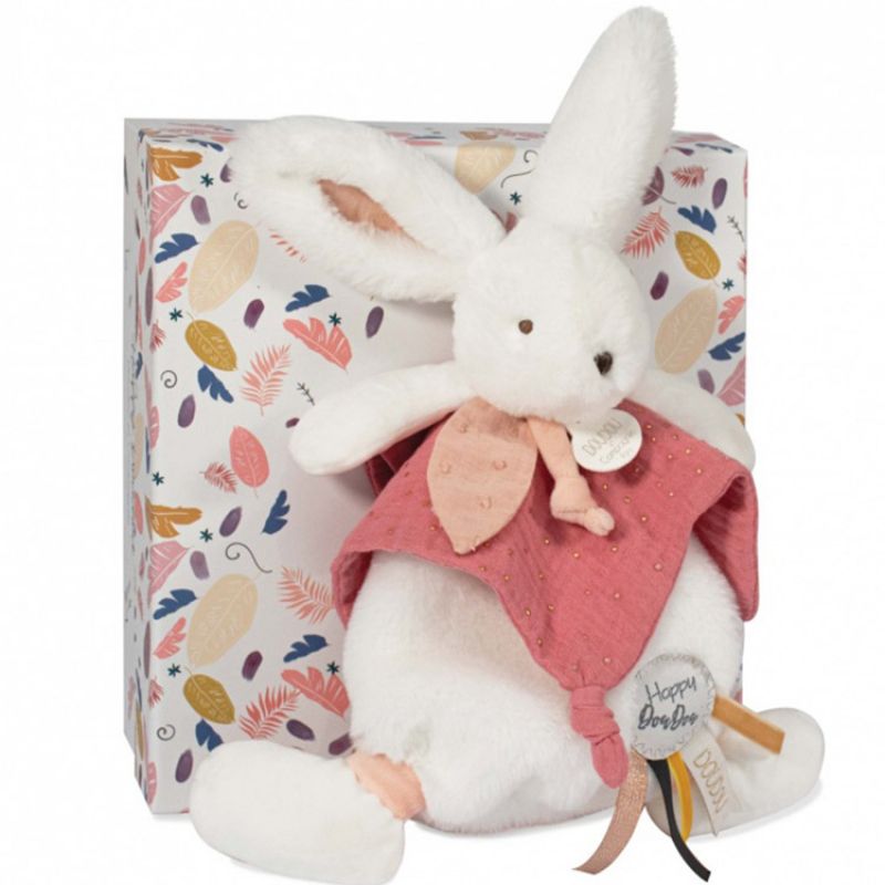 Doudou plat avec coffret lapin corail Happy Boho Doudou et Compagnie