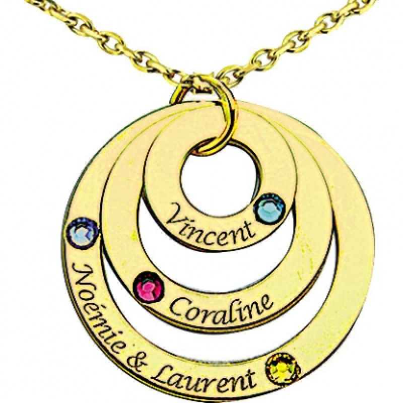 Pendentif 3 anneaux avec Swarovski (or jaune 375°) Louis de l'Ange