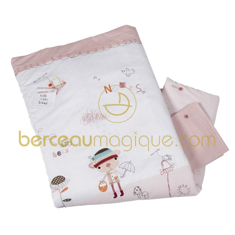 Couverture molletonnée (130 x 110 cm) et taie d'oreiller Scrapbook rose Mamas and Papas
