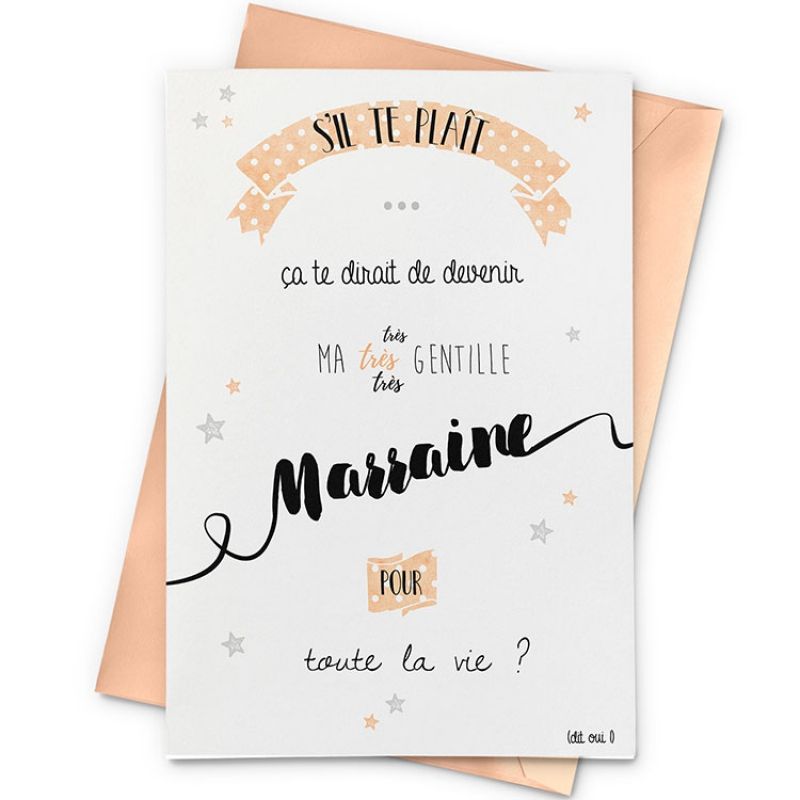 Carte demande de Marraine (10 x 15 cm) La Poupette à paillettes