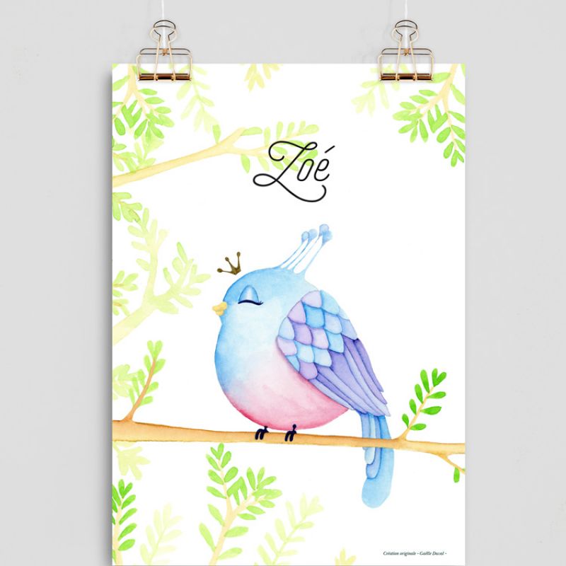 Affiche A4 Oiseau bleu (personnalisable) Gaëlle Duval