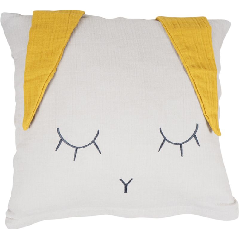 Housse de coussin Lapin gris et jaune (40 x 40 cm) Kikadu