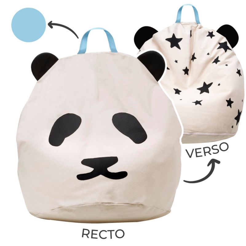 Pouf géant panda et étoiles poignée bleue (80 x 110 cm) BINI