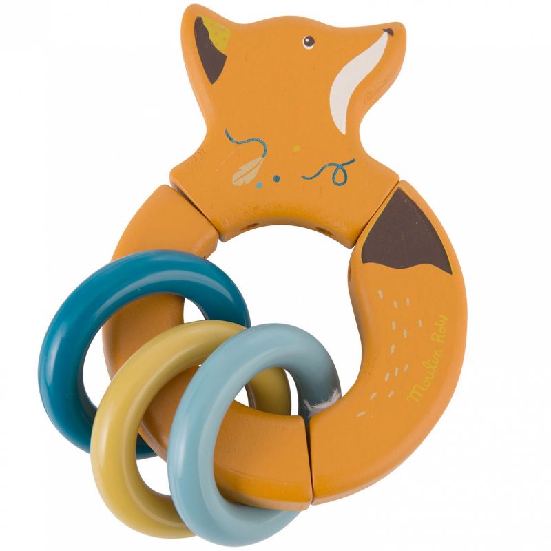 Hochet en bois renard Chaussette Le voyage d'Olga Moulin Roty