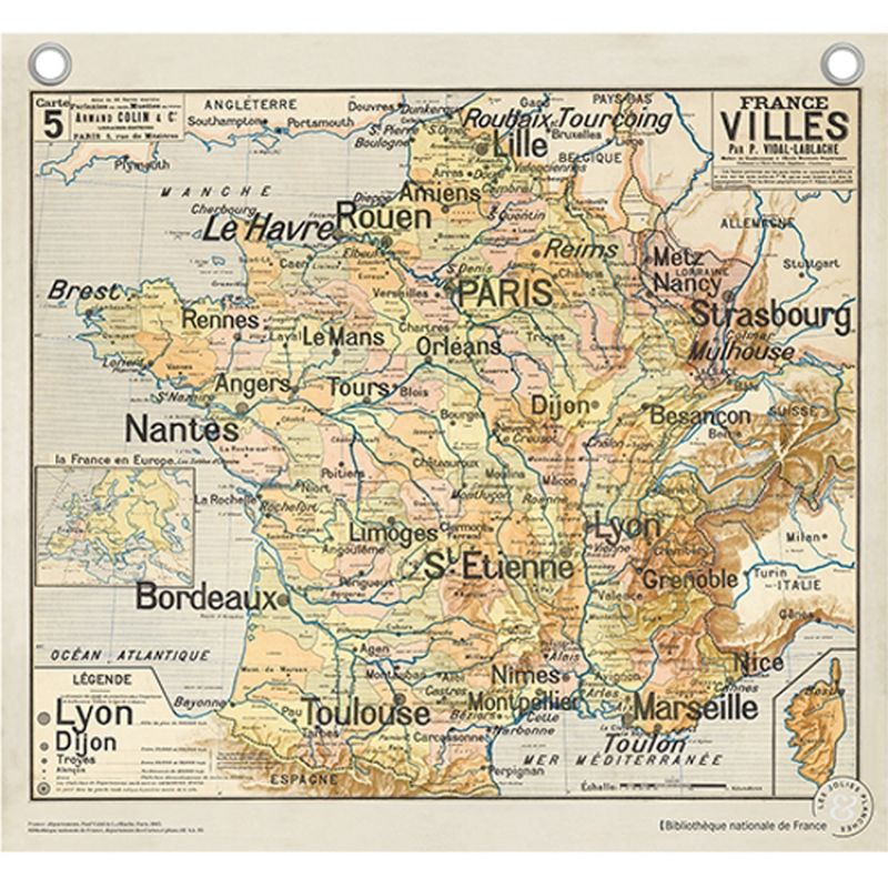 Carte Vidal Lablache - France villes (76 x 70 cm) les jolies planches