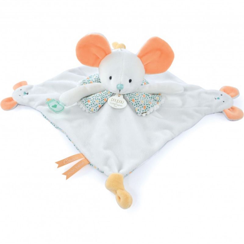 Doudou plat avec marionnette à doigt Souris Les petits Futés (30 cm) Doudou et Compagnie