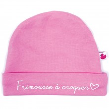Bonnet de naissance doublé coton Frimousse à croquer rose  par BB & Co