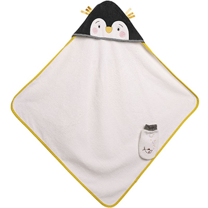 Cape de bain + gant pingouin Les Nanouks (80 x 80 cm) Galipette