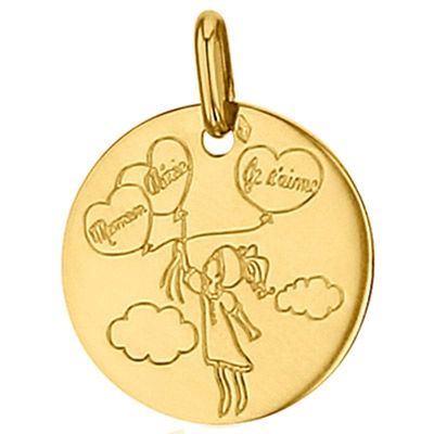 médaille ronde maman chérie 16 mm (or jaune 750°)