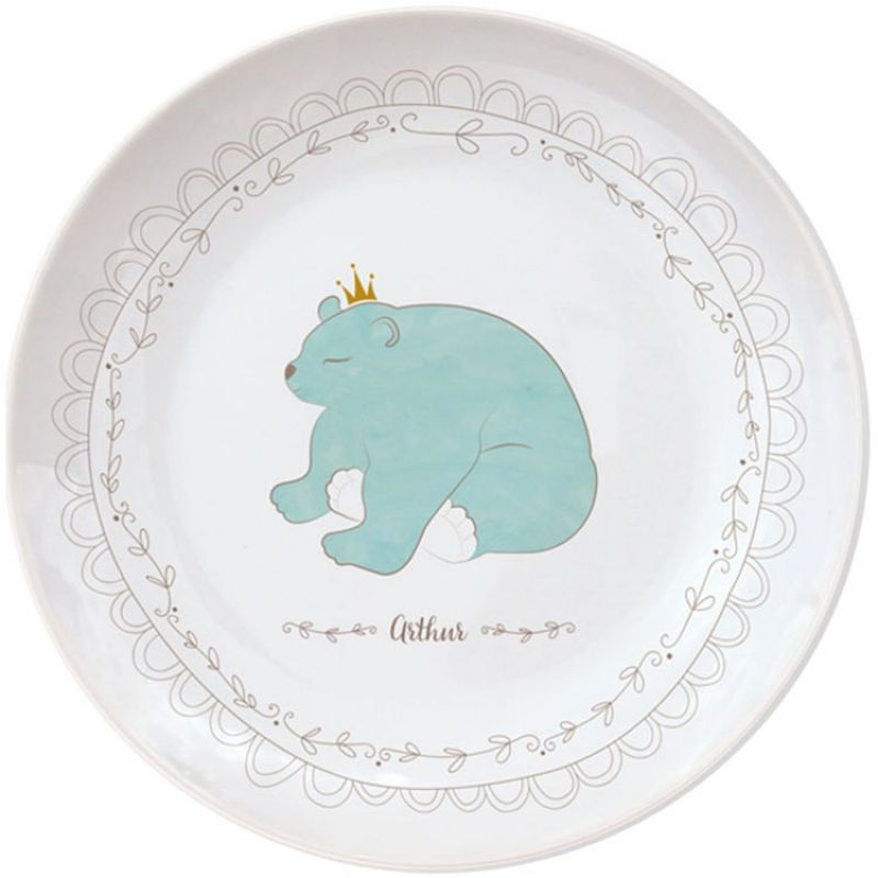 Assiette en porcelaine Ours bleu (personnalisable) Gaëlle Duval