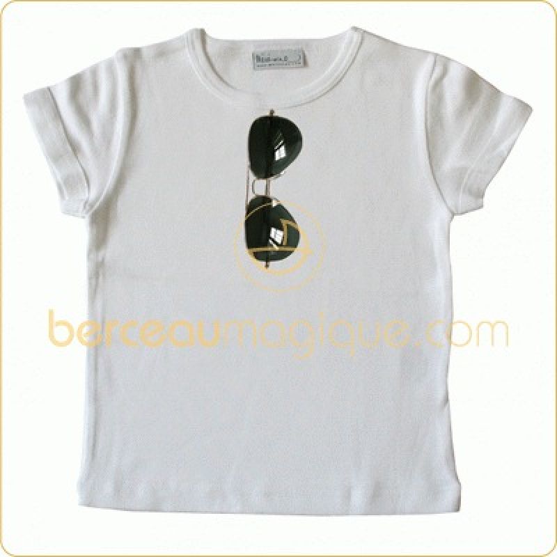 T-shirt manches courtes blanc Lunettes 