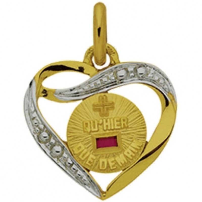 Médaille forme coeur d'Amour 15 mm ajourée (or jaune 750° et rubis) Maison Augis