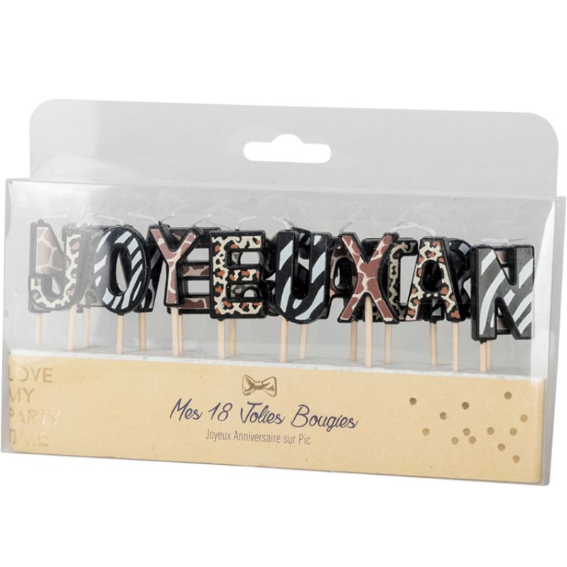 Lot de 18 bougies Joyeux anniversaire Safari Graou Arty Fêtes Factory