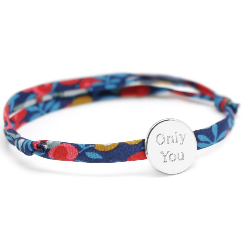 Bracelet cordon liberty médaille ronde personnalisable (argent 925°) Petits trésors