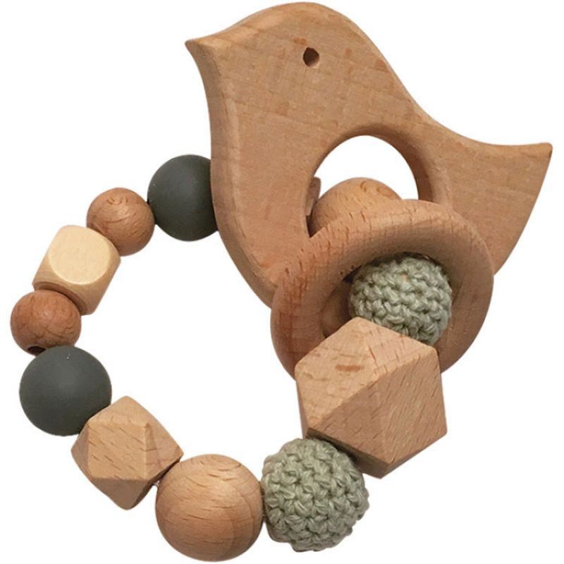 Anneau de dentition en bois Oiseau mint et ardoise Tata Lucette