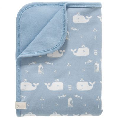 couverture pour bébé baleine bleue en coton bio (80 x 100 cm)